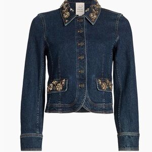 Cinq à Sept Crystal Embellished Beautiful Denim Jacket Size L